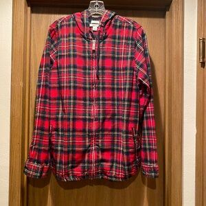 LL bean red flannel zip up hoodie size L